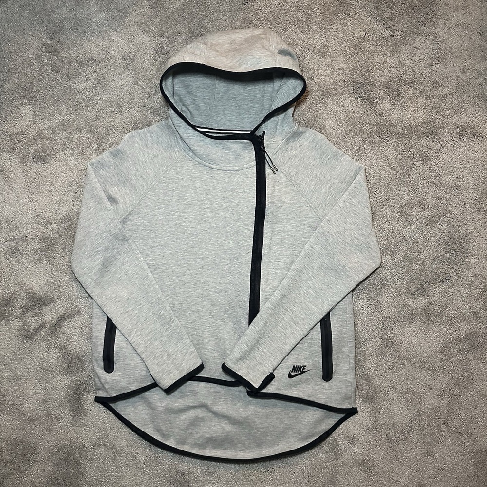 NIKE Tech Fleece Hoodie Sweatshirt Womens Small Gray Asymmetric Zip Cape